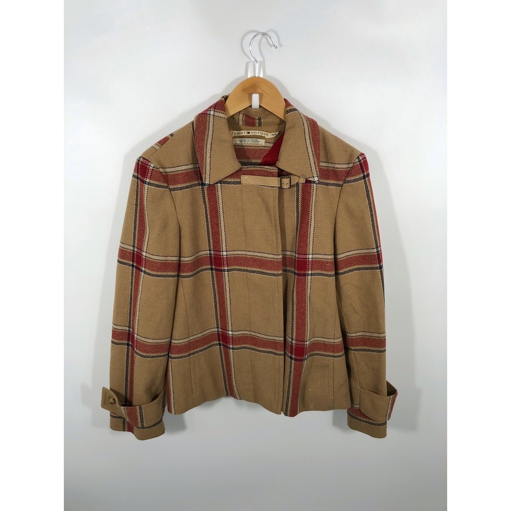 VTG Tommy Hilfiger Equestrian Jacket Womens M Brown Plaid Old Money Quiet Luxury